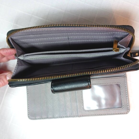New Fossil Madison Zip Clutch Wallet Wristlet Brown/Black NWOT - Picture 7 of 10
